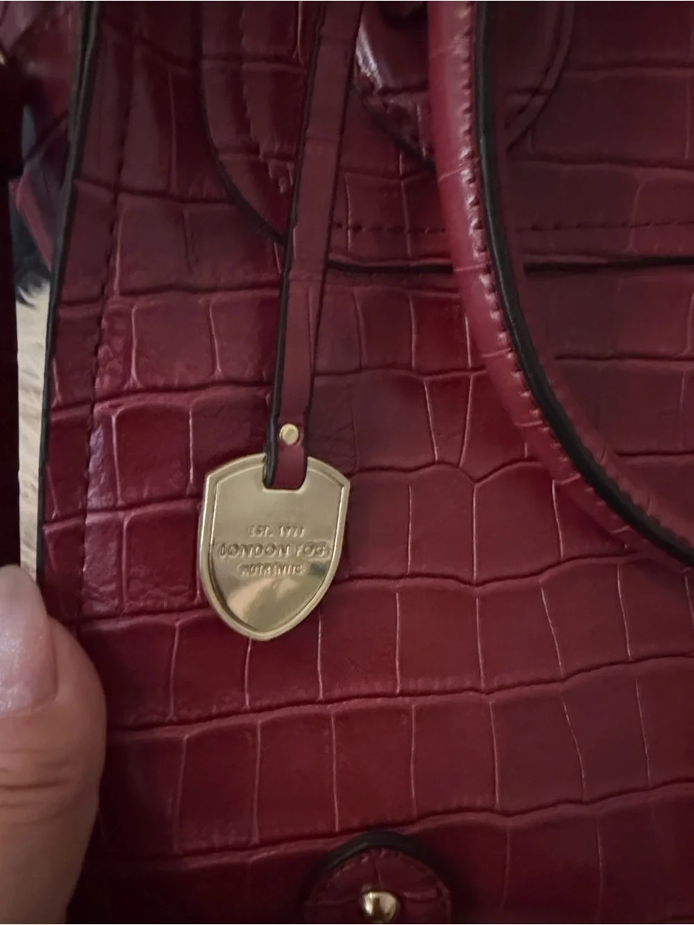 London Fog Red Croc-Embossed Satchel with Gold Hardware